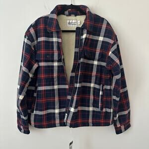 Alpine Design Women's Sherpa Lined Full Zip Shirt Jacket, Large, Navy/Red Plaid